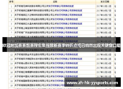 欧冠附加赛赛前赛程密集提醒新赛季转折点或已悄然出现关键窗口期 欧冠附加赛赛前赛程密集提醒新赛季转折点或已悄然出现关键窗口期